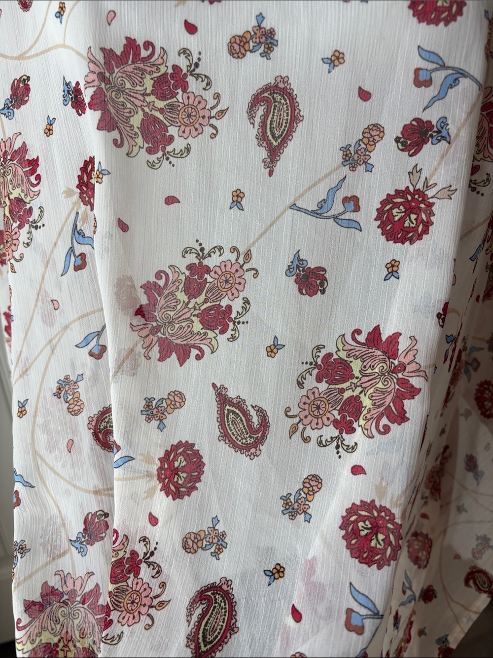 NEW YORK & Co Floral Tie-Front V-Neck Blouse - Cream with Red Floral - Picture 2 of 7